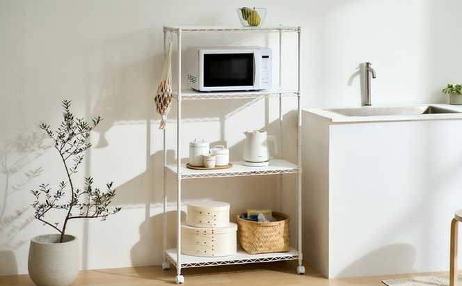 カラーメタルラック ウッドボード付き CMM-75144B ホワイト ラック 棚 おしゃれ キャスター キャスター付 収納ラック キッチン ウッドボード付き メタルラック メタル カラーラック 収納 リビング 寝室 かわいい アイリスオーヤマ 幅75