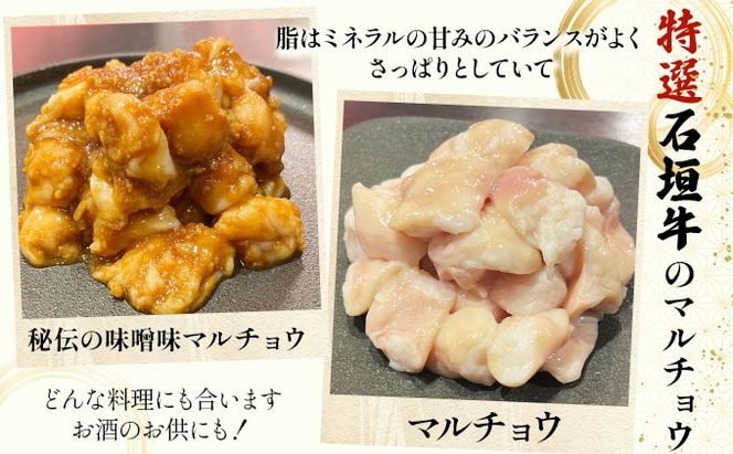 【2025年11月以降順次発送】特選石垣牛の牛スジとマルチョウ、秘伝の味噌味をご家庭で！！牛スジ500g、マルチョウ300ｇ×2、味噌味マルチョウ300ｇ×2のよくばりセット