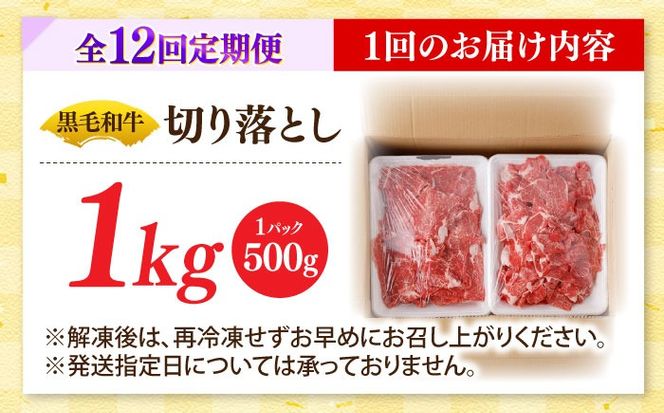 【12回定期便】国産 黒毛和牛 熟成肉 切り落とし計1kg（500g×2パック）/ 小分け 国産牛 お肉 牛肉 切落し 冷凍 焼肉 すき焼き / 南島原市 / ふるさと企画[SBA097]