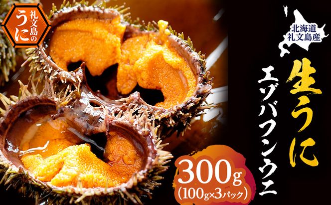 北海道 礼文島産 採れたて ミョウバン不使用 エゾバフンウニ 塩水パック 300g(100g×3個)［株式会社やまじょう］【 うに ウニ 雲丹 生うに 塩水うに バフンウニ 滅菌海水 海鮮 うに丼 濃厚 甘み 】