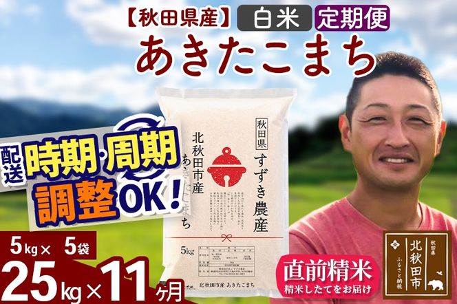 ※令和7年産※《定期便11ヶ月》秋田県産 あきたこまち 25kg【白米】(5kg小分け袋) 2025年産 お届け時期選べる お届け周期調整可能 隔月に調整OK お米 すずき農産|szap-10911