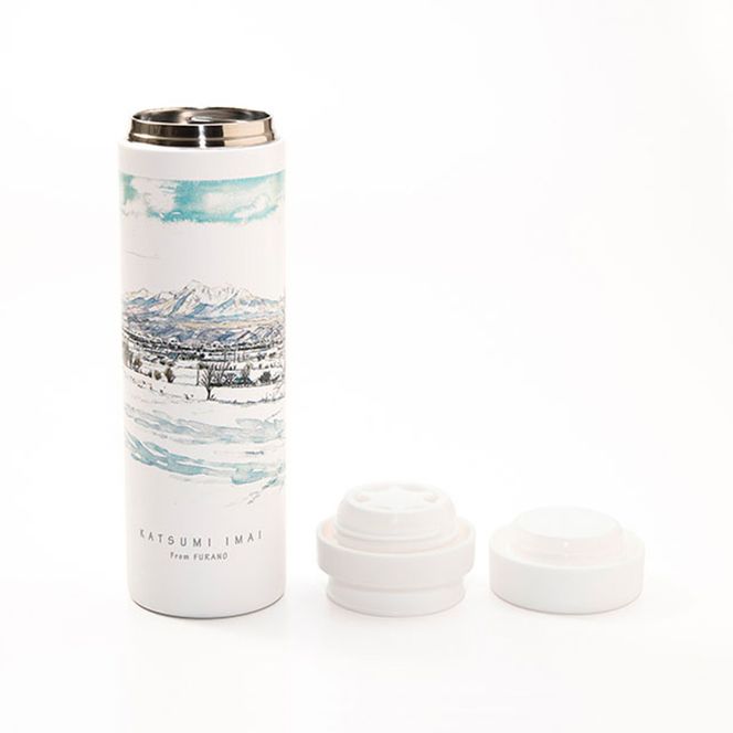 半農半画家 イマイカツミ ≪サーモ ステンレスボトル（300ml）≫～清水山から望む冬の十勝岳～ 北海道 富良野市 富良野 ふらの ボトル タンブラー 景色 絶景 