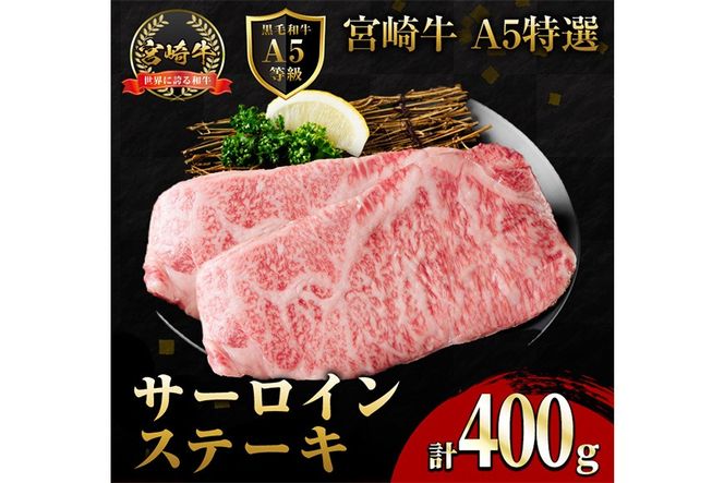新鮮チルド便 宮崎牛 A5 特選 サーロイン ステーキ(計400g・200g×2P) 和牛 BBQ アウトドア キャンプ 小分け パック 冷蔵 真空パック ブランド牛 ランク パーティー ご褒美 おかず【OT-05】【KNOT合同会社】