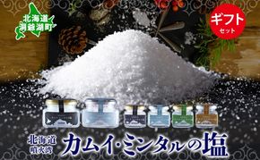 北海道 噴火湾 窯焚自然塩 カムイ・ミンタルの塩 4種 ギフト セット プレーン 淡雪 がごめ昆布 黒胡椒 瓶 瓶詰 自然塩 塩 ソルト おにぎり 東洋炉材 送料無料 食卓 味付け 