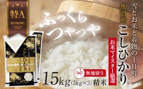 【無地熨斗】 魚沼産 コシヒカリ 5kg ×3袋 計15kg お米 こしひかり 新潟 （お米の美味しい炊き方ガイド付き） 精米 ご飯 ブランド米 銘柄米 