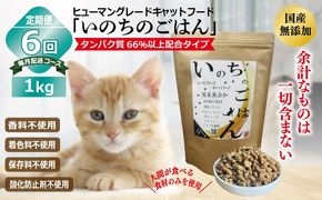 099Z334 【定期便】国産無添加 キャットフード 1kg×全6回「いのちのごはん」タンパク質 66％以上配合タイプ【猫 ねこ ペットフード チキン 手作り ヒューマングレード 国産 毎月配送】