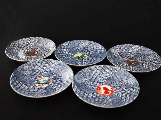 九谷焼　5.2号皿揃　時代画 （5枚セット）a01 食器 キッチン雑貨 キッチンアイテム 雑貨 小物 お皿 丸皿 食卓 テーブルコーディネート 