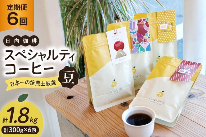 定期便 6回 【日本一の焙煎士厳選】珈琲 豆 100g×3種 スペシャルティコーヒー 飲み比べ [日向珈琲 宮崎県 日向市 452061206] コーヒー 焙煎 自家焙煎 詰め合わせ