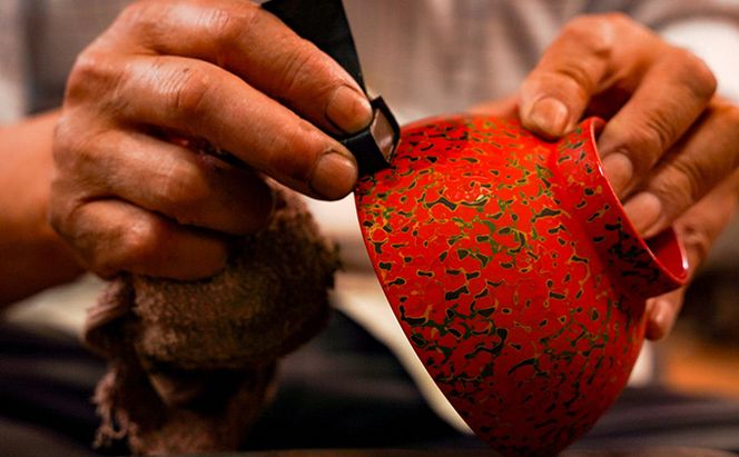 津軽塗　夫婦汁椀セット・唐塗 黒口呂上・赤上 食器 工芸品 伝統技術 手作り 