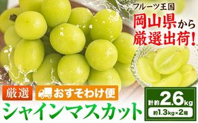 【おすそわけ便】シャインマスカット 計約2.6kg (約1.3kg(2-3房)×2箱)《2026年9月上旬-11月上旬頃出荷》岡山県 笠岡市 シャインマスカット 厳選 ぶどう ブドウ 葡萄 マスカット 果物 フルーツ ギフト---kasaoka_zsy_421_1300-2---