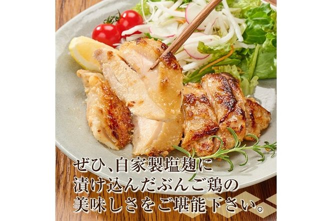 大分県産 ぶんご鶏の自家製塩麹漬け(計1.26kg・210g×6枚)国産 鶏肉 ステーキ タンパク質 簡単 調理 冷凍 大分県 佐伯市【AN109】【ぶんご銘醸 (株)】