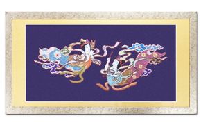 額装用 日本刺繍 「飛天」台生地「紫」×額装「シルバー」 刺繍 伝統工芸 愛西市 / 百武打敷店[AEBR005]