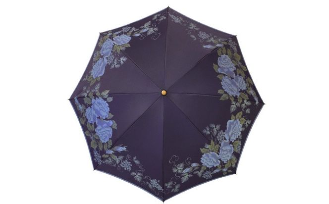 CB086　【槙田商店】晴雨兼用折りたたみ傘　絵おり　バラとぶどう　ネイビー｜送料無料 槙田商店 傘 雨傘 おしゃれ レディース 贈答 プレゼント ギフト 母の日 誕生日 日本製 女性 長傘 晴雨兼用 ブランド 高品質 婦人用 日傘 UV加工
