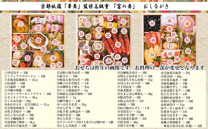 【京都祇園 華舞】三段冷蔵おせち「富の舞」(約4～5人前) ｜本格料亭おせち 豪華 華やか 人気［ 京都 祇園 京懐石 料亭 おせち 豪華 華やか 大人気 おすすめ 2027 正月 お節 おせち料理 お取り寄せ 送料無料 年内配送 ふるさと納税 ］ 261009_A-QN3001