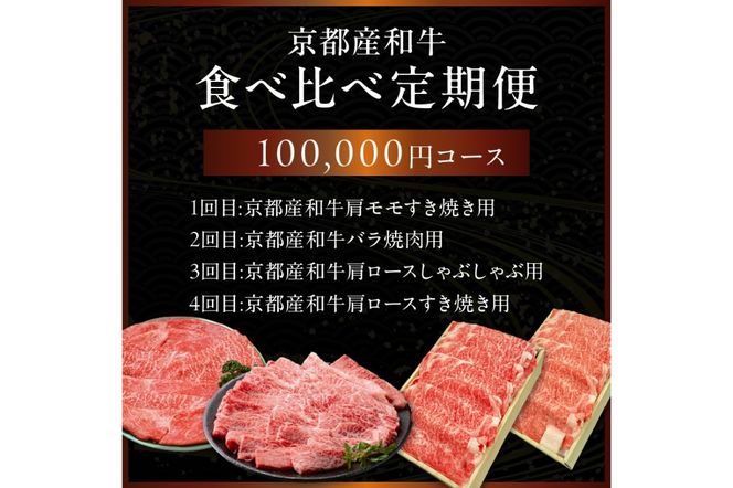 【定期便　毎月×4回】京都産和牛　食べ比べ定期便　4種/寄附額100,000円コース　【京都モリタ屋専用牧場】　牛肉　MO00018