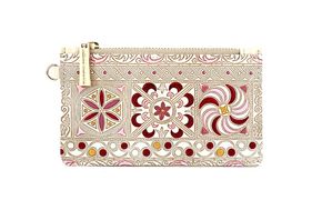 【文庫屋大関】すっきりカードケース　錦紗＜ピンク＞【皮革工芸品】 ファッション小物 雑貨 フラグメントケース 小銭入れ付き 収納 スマート 日本製 