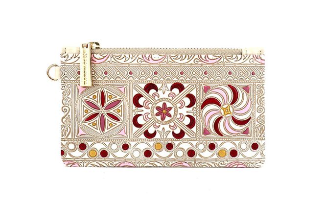 【文庫屋大関】すっきりカードケース　錦紗＜ピンク＞【皮革工芸品】 ファッション小物 雑貨 フラグメントケース 小銭入れ付き 収納 スマート 日本製 