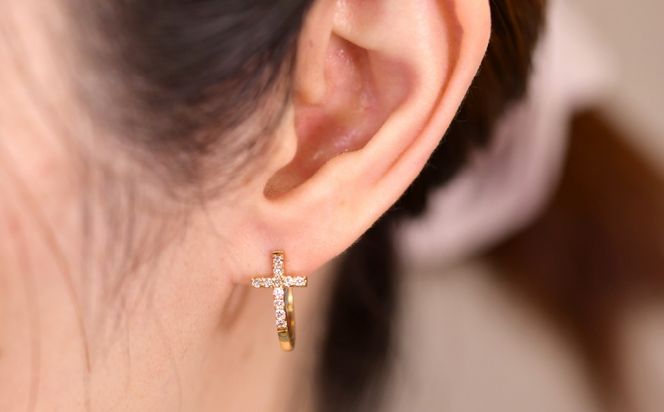 K18ダイヤ中折れバネ式クロスピアス0.3ct　A4621 260-009