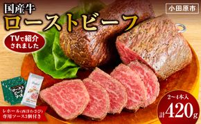 【テレビで紹介されました！】ローストビーフ 420g レホール (西洋わさび)・ソース付き ふるさと納税 【牛肉 国産 お肉 オードブル 国産牛ローストビーフ 約420g（4～5人前） ローストビーフソース レホール 神奈川県 小田原市 】 142069_AG018