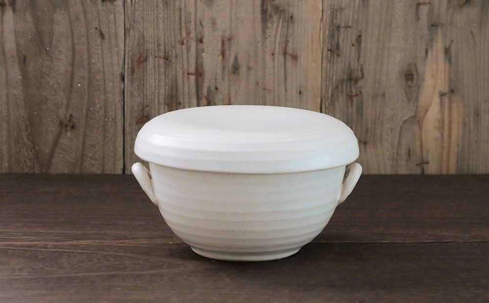 [萬古焼(ばんこやき)]粉引レンジおひつ(2合) スズ木[電子レンジ可 ご飯 ごはん おひつ 2合 キッチン雑貨 三重県 四日市市]