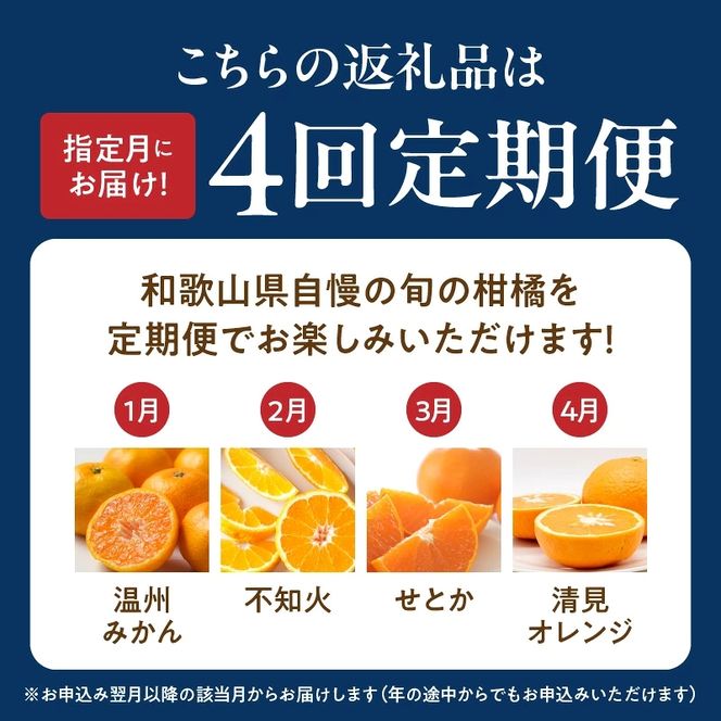 【発送月固定定期便】紀州和歌山産旬のご家庭用柑橘セット(みかん・不知火・せとか・清見)全4回 _G70-T01