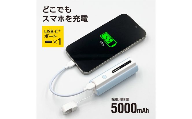 LEDライト付きモバイルバッテリー 5000mAh（ブルー）TL98CL 【kw0232-0079-1】