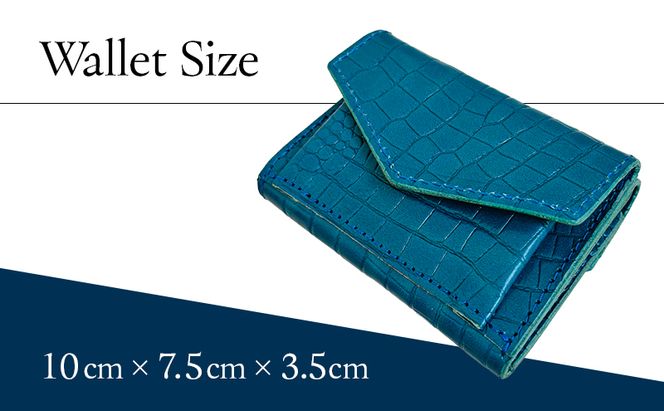 財布 手のひらサイズのレザーコンパクトウォレット ブルークロコ型押し 牛革 レザー 小銭入れ 札入れ コンパクト クロコ柄 ギフト 日用品 雑貨 日進市 愛知県