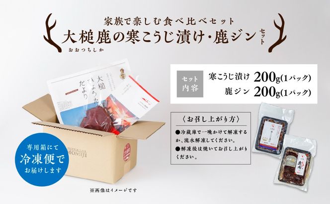 【家族で楽しむ食べ比べセット】大槌鹿の寒こうじ漬け200g×1パック・ジンギしかン200g×1パックセット 岩手県産 天然鹿 鹿肉 味付肉 寒こうじ 安藤醸造 ジビエ ヘルシー 低カロリー こうじ 糀 おかず ご飯のお供 赤身 冷凍 加工肉 ギフト