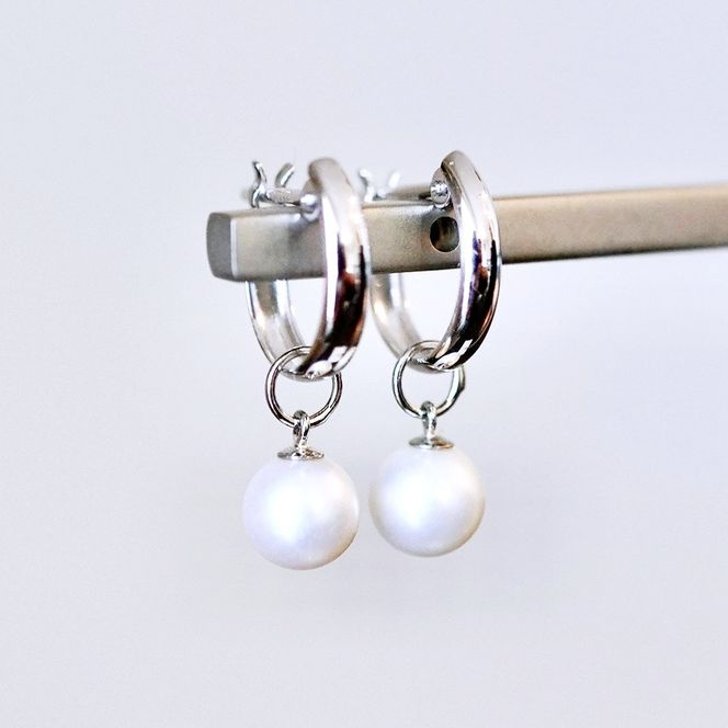 Pt900 プラチナ 2WAY ピアス 地金 真珠 パール フープピアス (直径10mm) 保証書付 SMK-5249 SWAD098-ppt