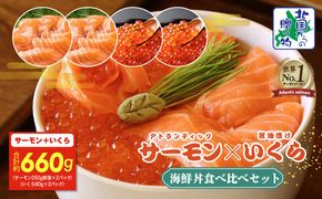 015B550 アトランティック サーモン 250g×2P & いくら醤油漬け 80g×2P【北国からの贈り物 食べ比べ セット 小分け 海鮮丼 お楽しみ 冷凍】