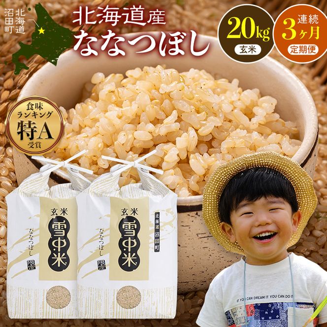 令和8年産【定期便3ヶ月】ななつぼし 玄米 20kg（10kg×2袋） 【11月発送】開始 雪冷気 籾貯蔵 雪中米 北海道 nr-3305