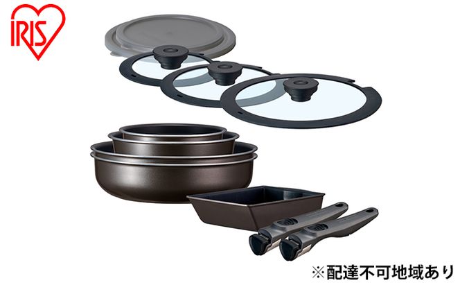 フライパン TERACOAT 12点 深型 セット アイリスオーヤマ IH ガス フライパン鍋セット 深型フライパン 26cm 鍋 卵焼き 卵焼き器 エッグパン 炒め鍋 蓋 蓋付き 取っ手 取っ手が取れる 調理器具 キッチン EHDC-S12S アイリス 宮城 宮城県 大河原町