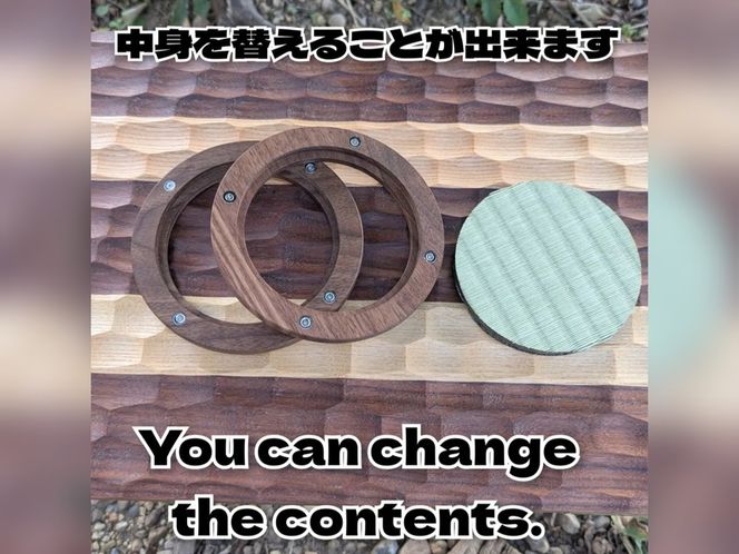 円形畳コースター（緑・黒茶市松柄）tatami coaster