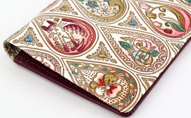 パスケース 花と猫 ローズ 文庫屋大関 名刺入れ カードホルダー 名刺ケース 名刺ホルダー カード入れ 定期入れ 定期ケース 小物 革小物 革製品 革 民芸品 猫 猫グッズ 日本製 東京 東京都 墨田区　お届け：発送可能時期より順次配送