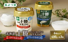 よつ葉 「北海道十勝プレーンヨーグルト 生乳100 しっかりなめらか・とろっとなめらか」6個セット 400g×各3【 よつ葉 北海道十勝プレーンヨーグルト 生乳100％ タンパク質 菌 効果 腸活 レシピ アレンジ 水切り はちみつ  やわらか 北海道 十勝 幕別 】