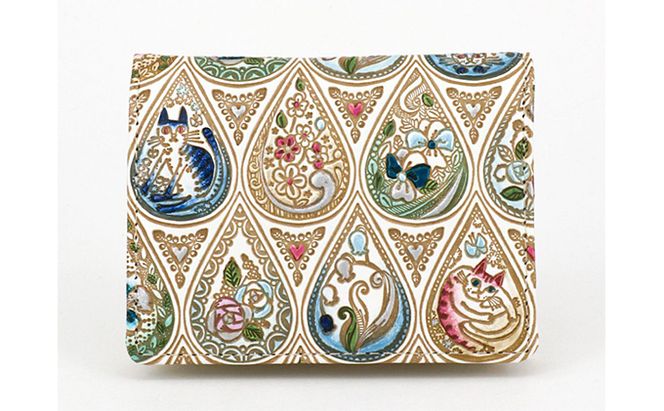 【文庫屋大関】箱まち小銭入れ　花と猫＜インディゴ＞【皮革工芸品】 ファッション小物 財布 民芸品 