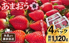 【農家直送！】【先行受付】糸島産 春 あまおう 280g × 4パック  (DXまたはGサイズ)   【2027年1月下旬以降順次発送】糸島市 / 後藤農園 [AML002] いちご 福岡