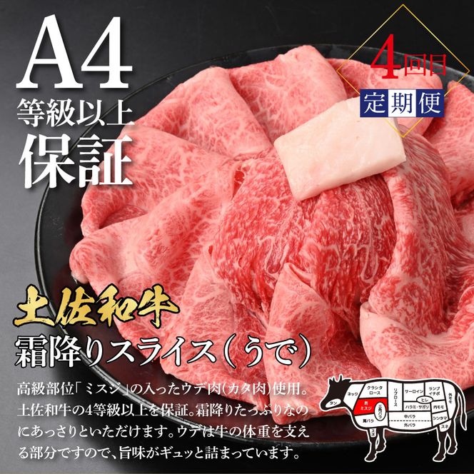 【CF-R7hbk】t055kyf-tka　土佐味堪能4ヶ月定期便 かつおのタタキ×1.5kg 牛バラスライス×450g 土佐和牛霜降りスライス(うで)×450g マグロの漬け丼の素 80g×5Pセット 鰹 カツオ たたき 訳あり 牛肉 鮪
