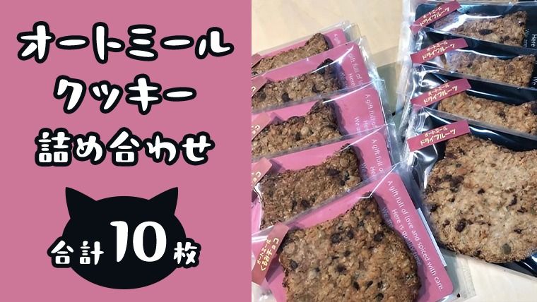 オートミールクッキー 2種 10枚 詰め合わせ 詰め合わせ クッキー くるみ ドライフルーツ スイーツ 猫 ねこ ネコ お菓子 おやつ お取り寄せ お土産 プチギフト 贈り物 お祝い ギフト 国産 茨城 [ET001us]