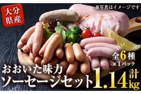  おおいた 味力 ソーセージセット(合計1.14kg・全6種)ウィンナー ベーコン 国産 冷凍 豚肉 鳥肉 とり肉 詰め合わせ 惣菜 おかず お弁当 九州産 粗挽き あらびき 大分県 佐伯市【DP68】【まるひで】