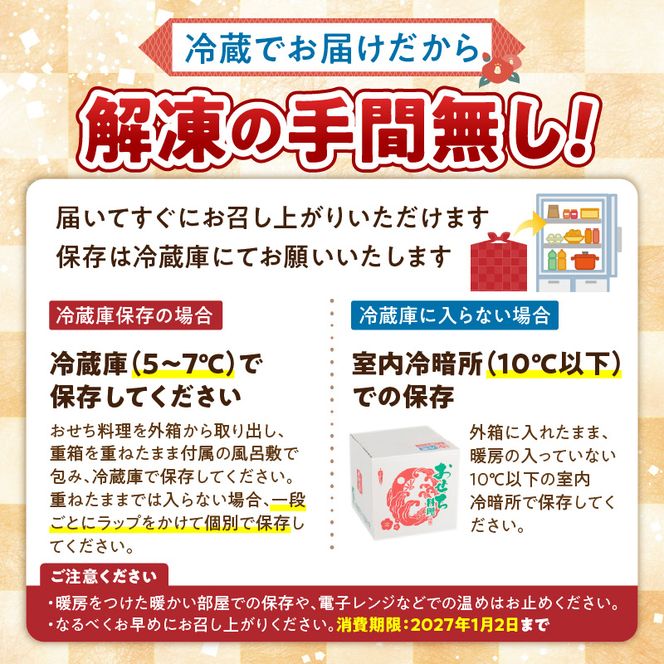 【早期限定寄附額】千賀屋謹製 2027年 迎春おせち料理「千ノ幸」和風与段重 6～7人前 全58品 冷蔵 ［035S17］ おせち 2027 おせち料理 小牧市 年内配送 年内発送 お節 冷蔵 冷蔵おせち 人気 新春