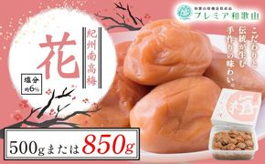梅干し 紀州南高梅 花 塩分 約6% 500g 850g 1パック 《60日以内に出荷予定(土日祝除く)》 株式会社やまだ 和歌山県 日高町 梅 塩 うす塩 梅干し 米 おかず 国産 送料無料---wsh_ymd13_60d_25_10000_500g---