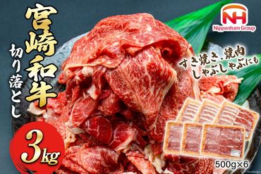 牛肉 宮崎県産 和牛 切り落とし 3kg 500g×6p [日本ハムマーケティング 宮崎県 日向市 452060786] 冷凍 小分け 個包装 牛 すき焼き もも肉 モモ肉 牛バラ 牛肩