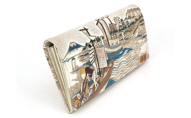 【文庫屋大関】スッキリ大人の財布　束入れ　浮世絵　荒井宿【皮革工芸品】 ファッション小物 手作業 手塗 