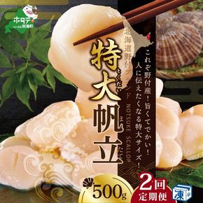 【毎月2ヶ月定期便】北海道 野付産  冷凍 ホタテ 貝柱 特大ホタテ500g