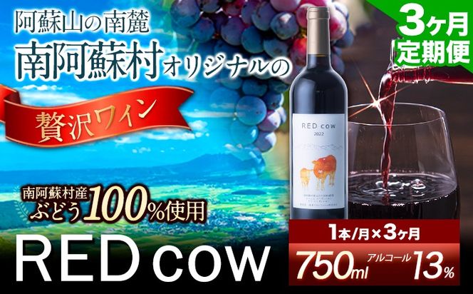 【3ヶ月定期便】南阿蘇村産ぶどう100%使用 赤ワイン RED cow 1本 750ml《お申込み月の翌月から出荷開始》熊本県 南阿蘇村 カベルネ・ソーヴィニヨン ヤマ・ソーヴィニヨン ワイン 酒 お酒 定期 計3回 お届け---sms_winecowtei_24_39500_mo3num1---