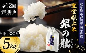 ＜テレビで紹介されました！＞令和8年産 新米【全12回定期便】皇室献上米『銀の朏』5kg 中津川市加子母産 栽培期間中化学肥料不使用 お米 新米 精米 F4N-2893