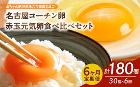 【6ヶ月定期便】【山ちゃん家の生みたて葉酸たまご】名古屋コーチン卵・赤玉元気卵 食べ比べセット（各15個 合計30個入り）［132Y10-T］6ヶ月定期便 山ちゃん家 生みたて 葉酸たまご 名古屋コーチン卵 赤玉元気卵 食べ比べ セット 各 15個 合計 30個 入り 地鶏 卵 朝食 卵焼き 目玉焼き オムライス ゆでたまご 山田養鶏 お取り寄せ 愛知県 小牧市 送料無料