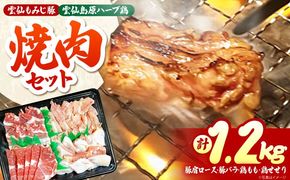 雲仙もみじ豚・雲仙島原ハーブ鶏　焼肉 Wセット 1.2kg / 焼き肉 やきにく 豚肉 鶏肉 / 南島原市 / はなぶさ[SCN167]