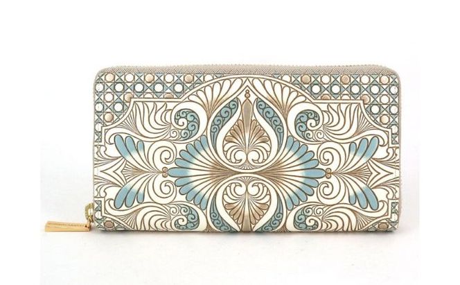 【文庫屋大関】 大容量　ぐるっとファスナーの長財布　ロカイユ＜ブルーグレー＞【皮革工芸品】 ファッション小物 民芸品 